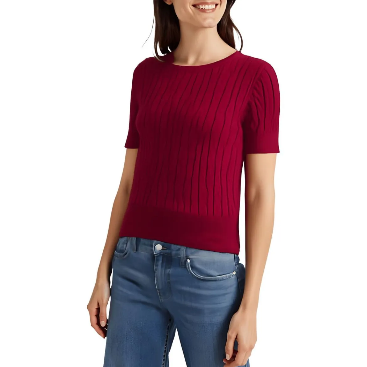 Solid Cable Knit Crewneck Sweater