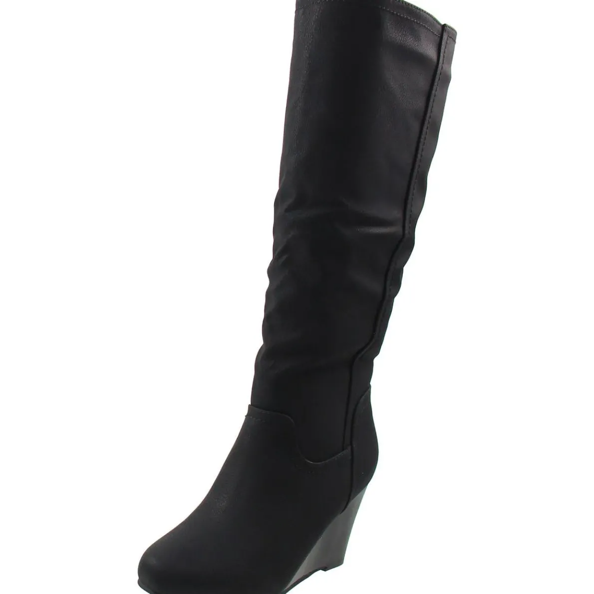 Solid Faux Leather Knee-High Boots