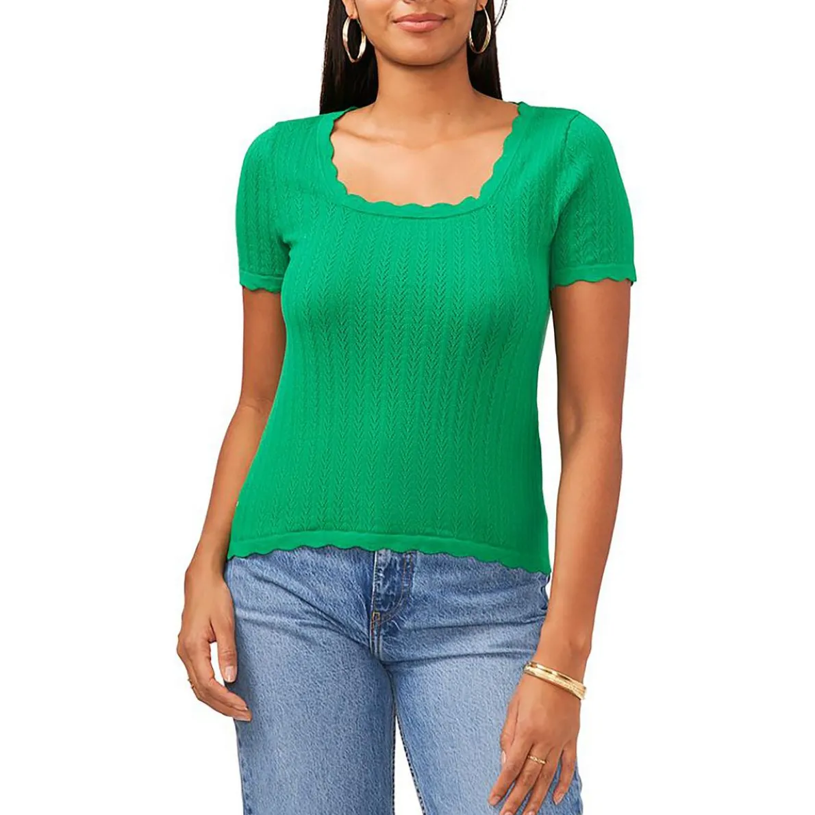 Square Neck Short Sleeve Pullover Sweater