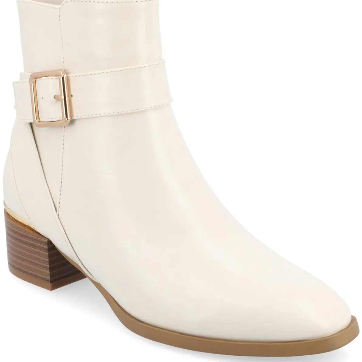 Stacked Block Heel Faux Leather Ankle Boots