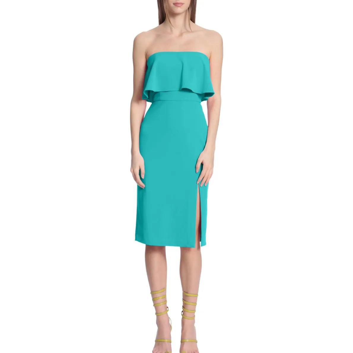 Strapless Slit Midi Dress