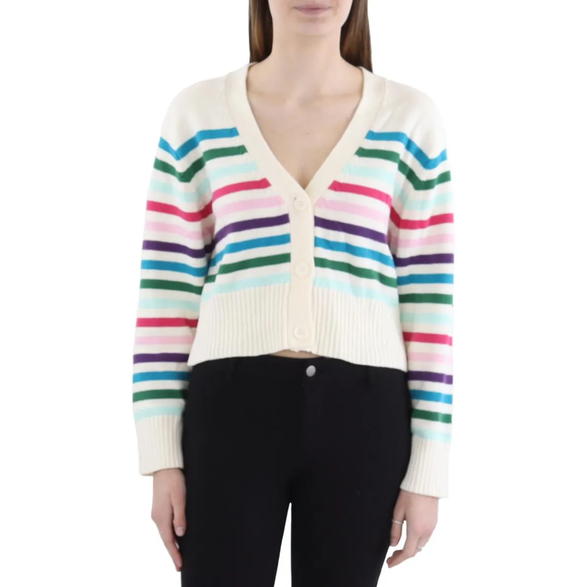 Striped Ribbed Cardigan Sweater