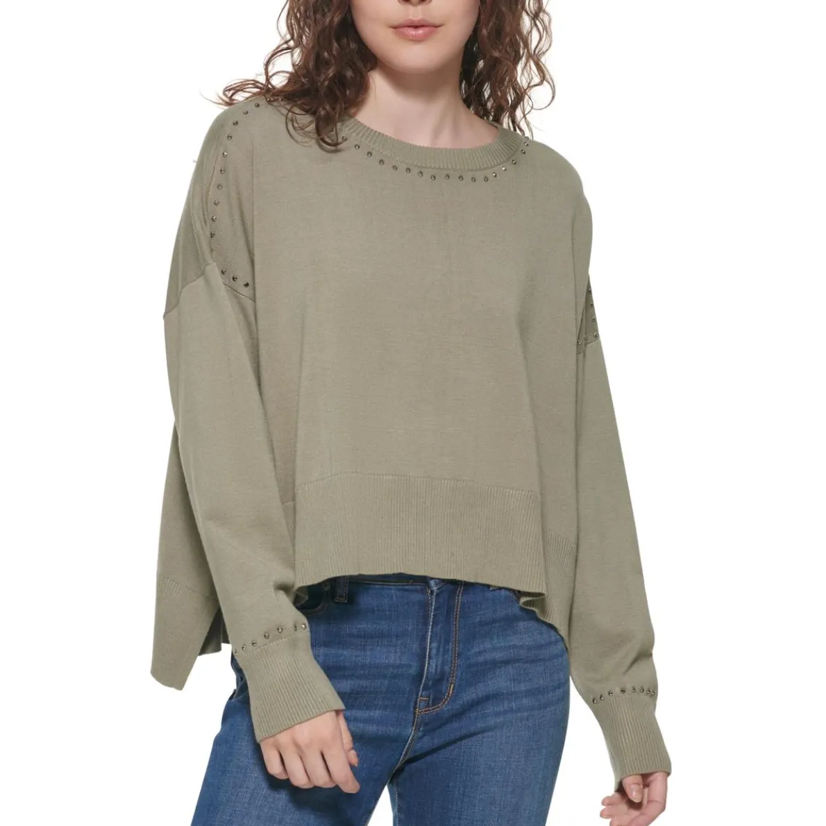 Studded Crew Neck Pullover Sweater