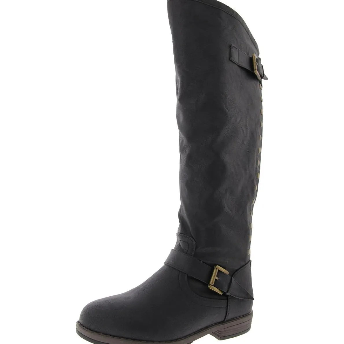 Studded Faux Leather Knee-High Boots