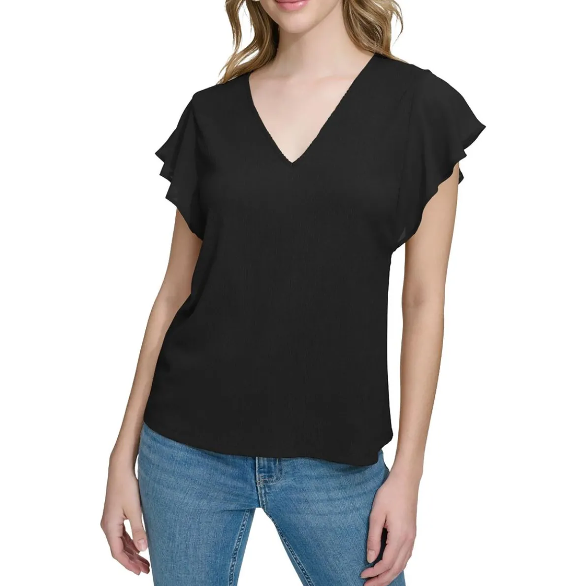 Chiffon Trim V Neck Blouse