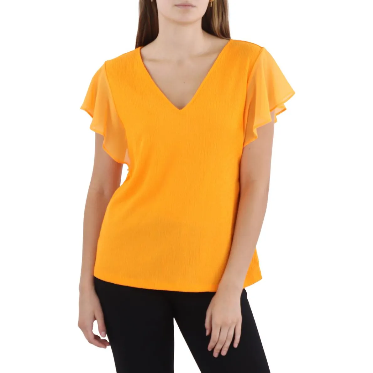 Chiffon Trim V Neck Blouse