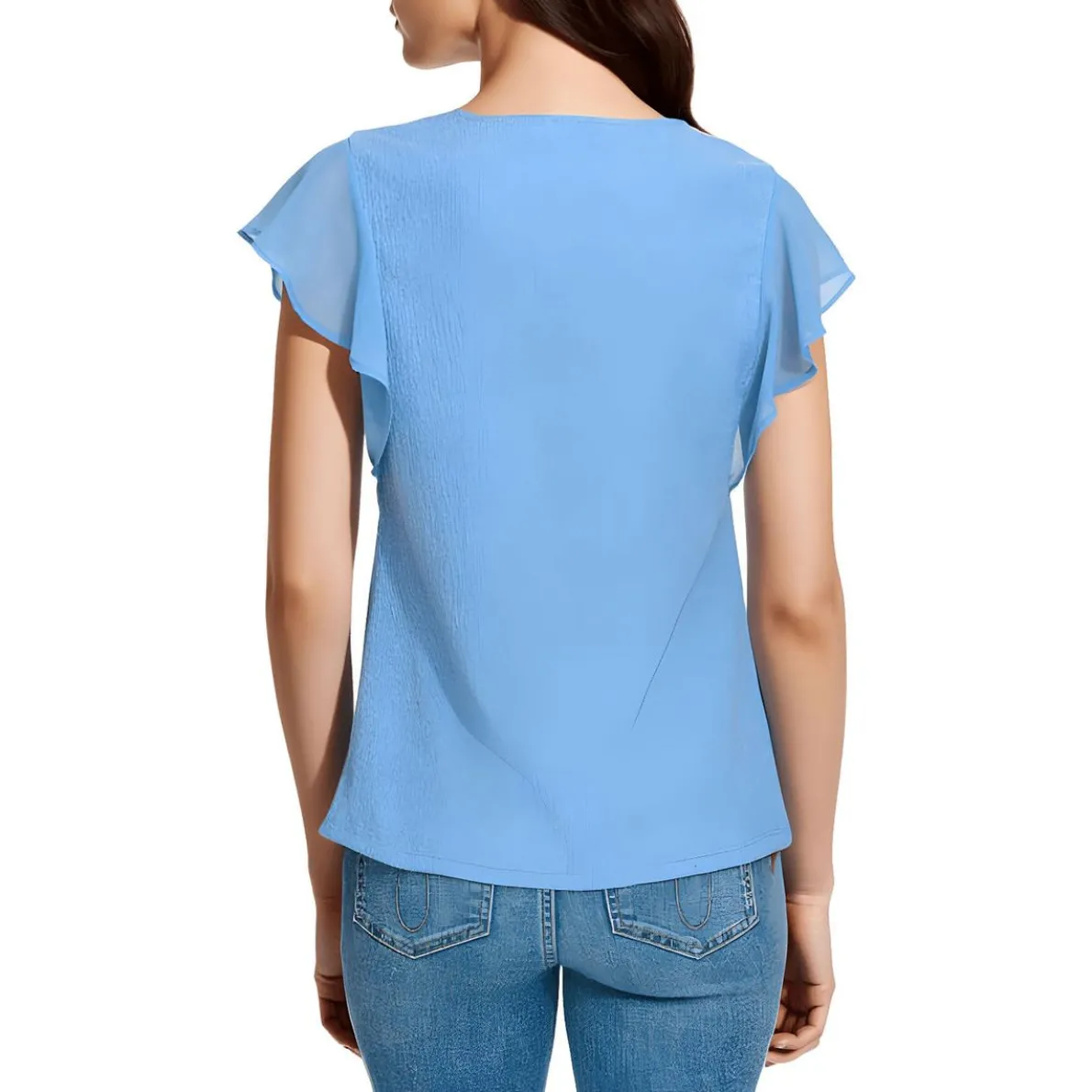 Chiffon Trim V Neck Blouse