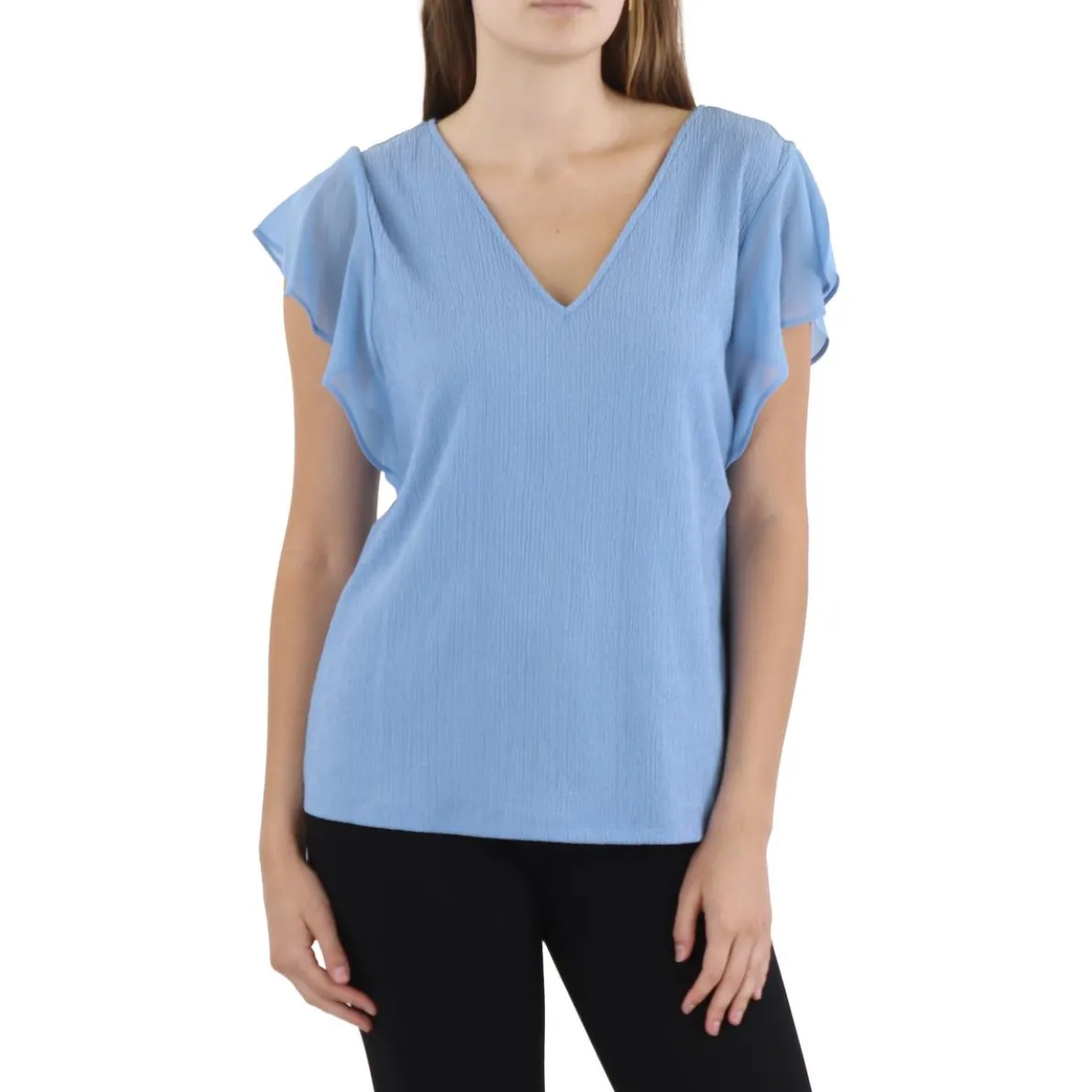 Chiffon Trim V Neck Blouse