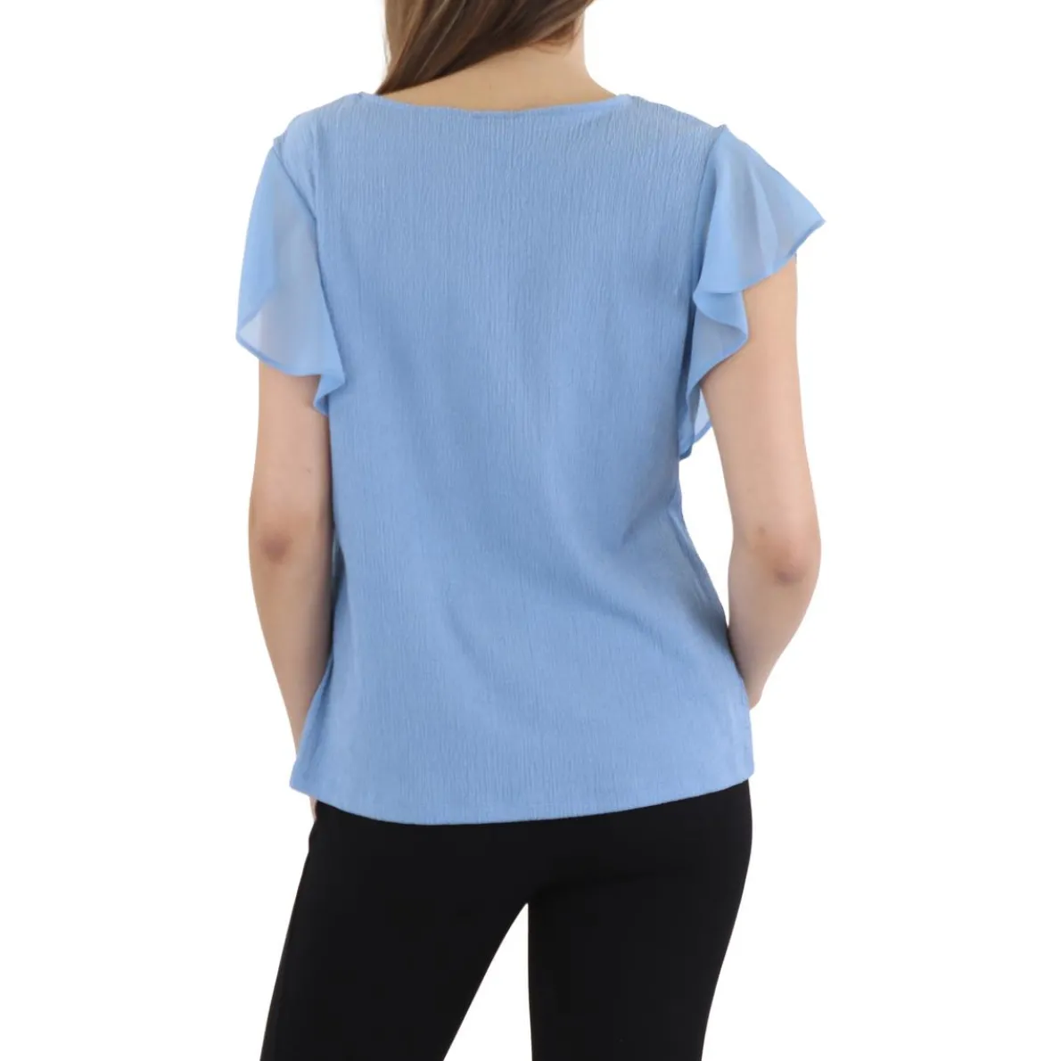 Chiffon Trim V Neck Blouse