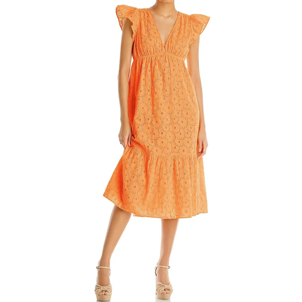 Tina Cotton Flutter Sleeve Midi Dress