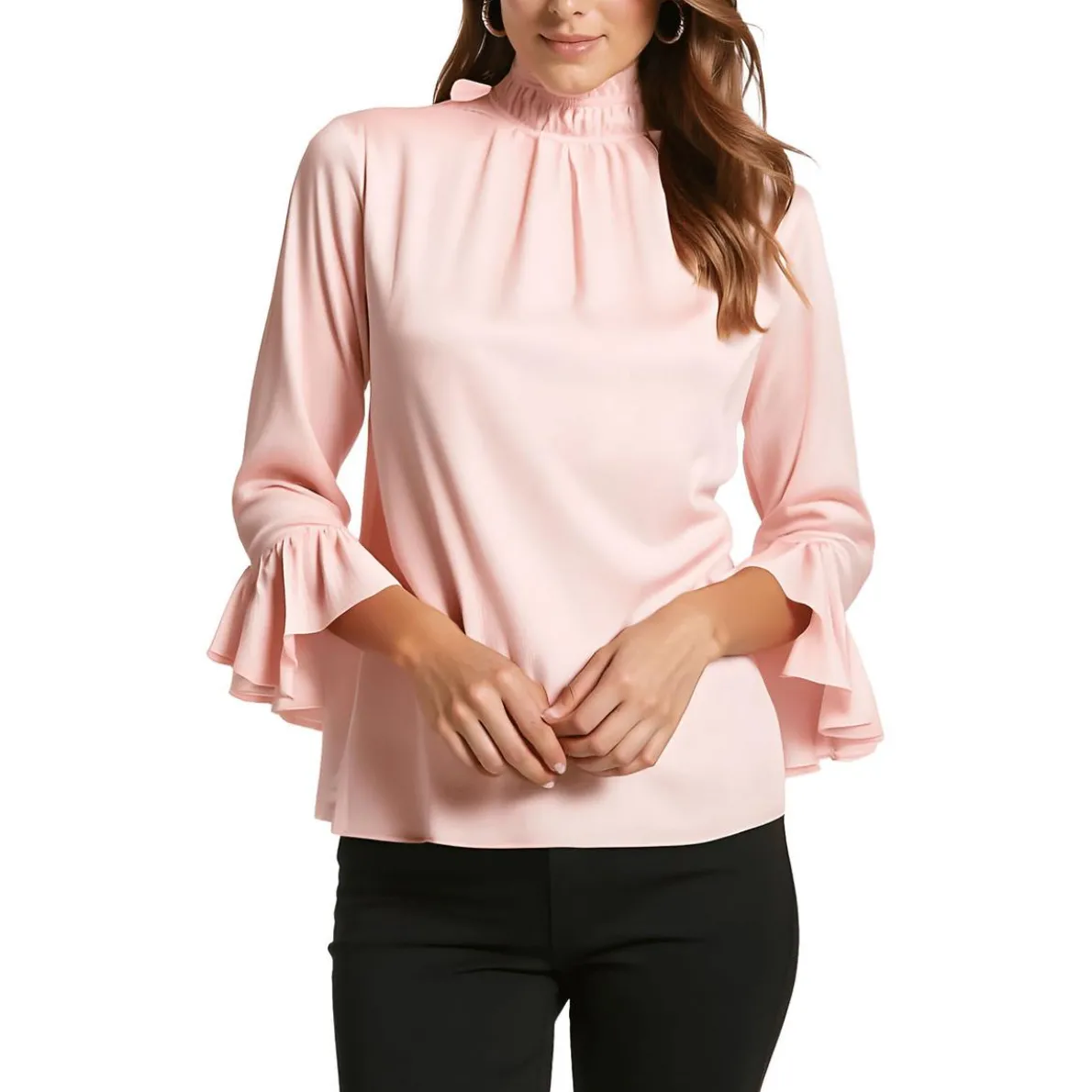 Pleated Ruffled Neck Blouse