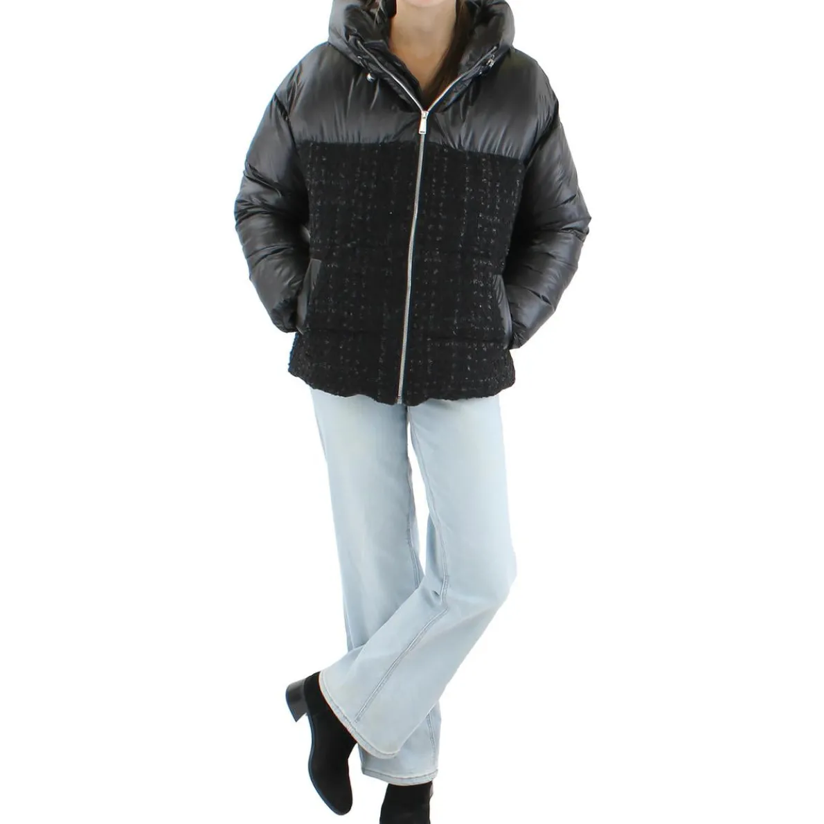 Missy Mixed Media Hooded Puffer Jacket