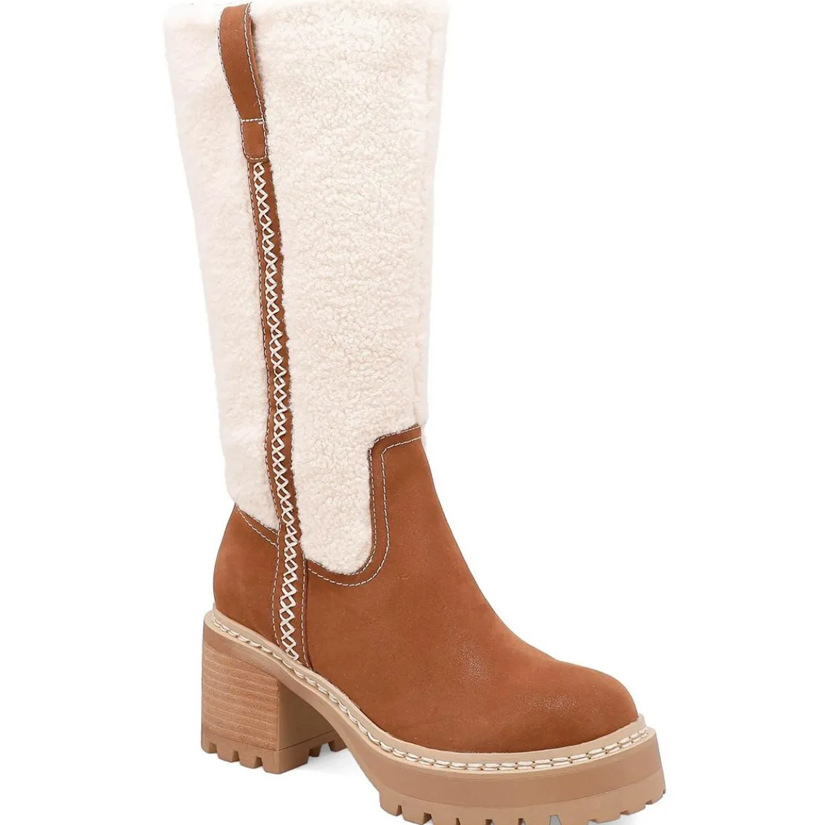 Teirson Block Heel Faux Fur Knee-High Boots