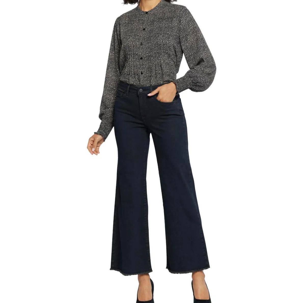 Teresa Frayed Hem Denim Wide Leg Jeans