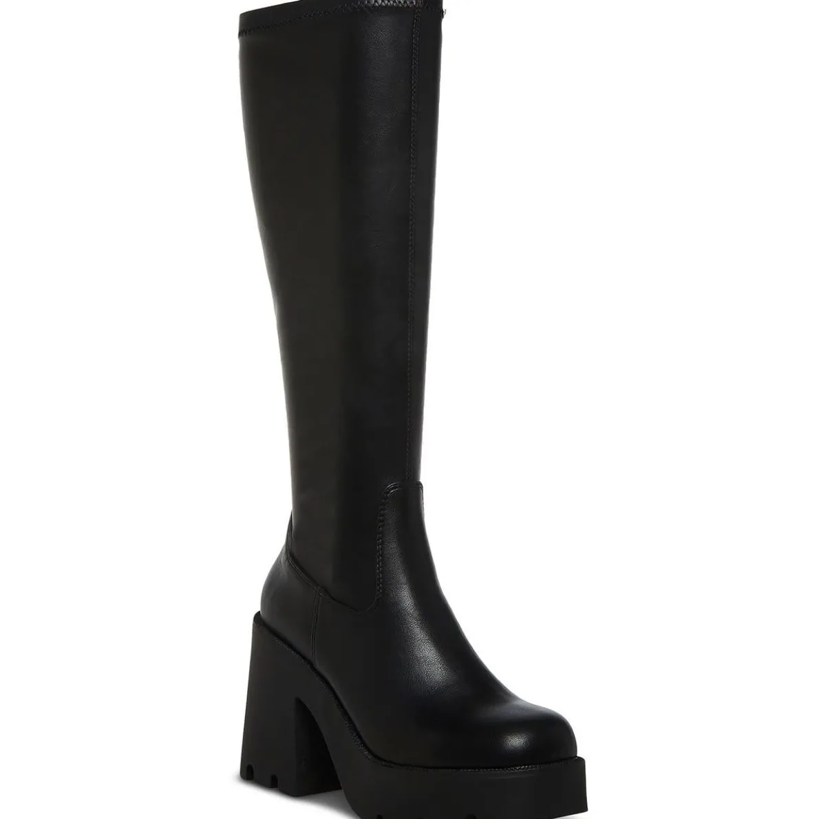 Theresa Faux Leather Block Heel Knee-High Boots