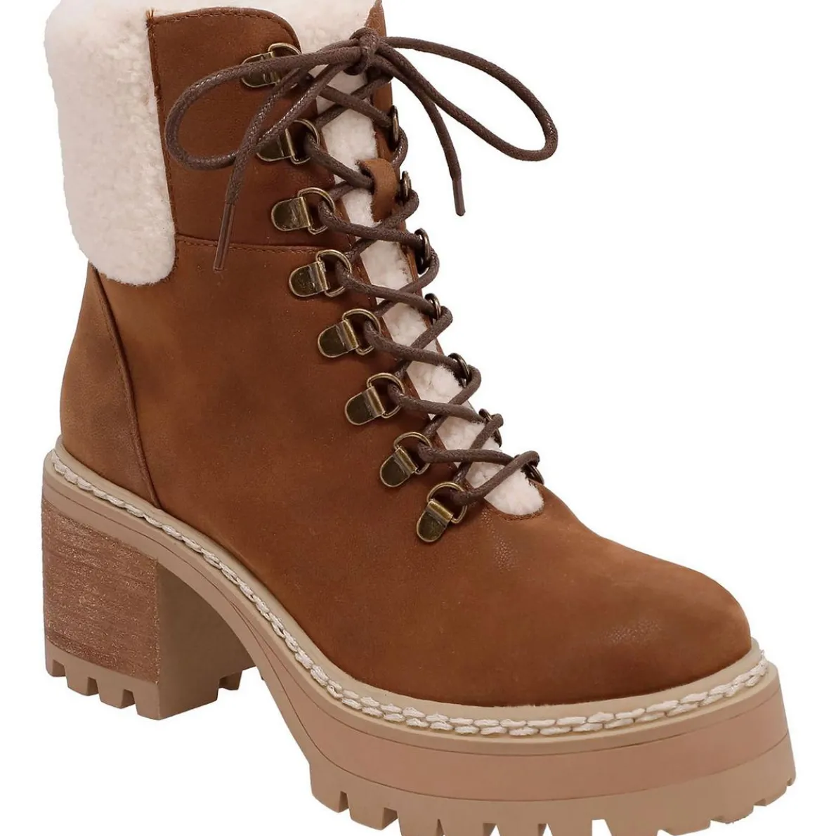 Tiler Block Heel Faux Leather Shearling Boots