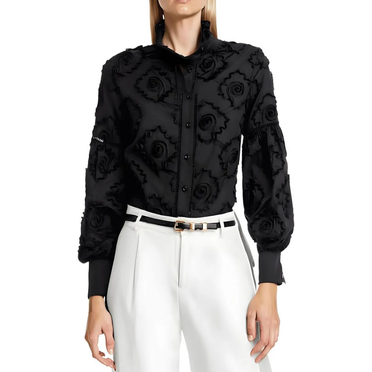 Embroidered Button-Down Top