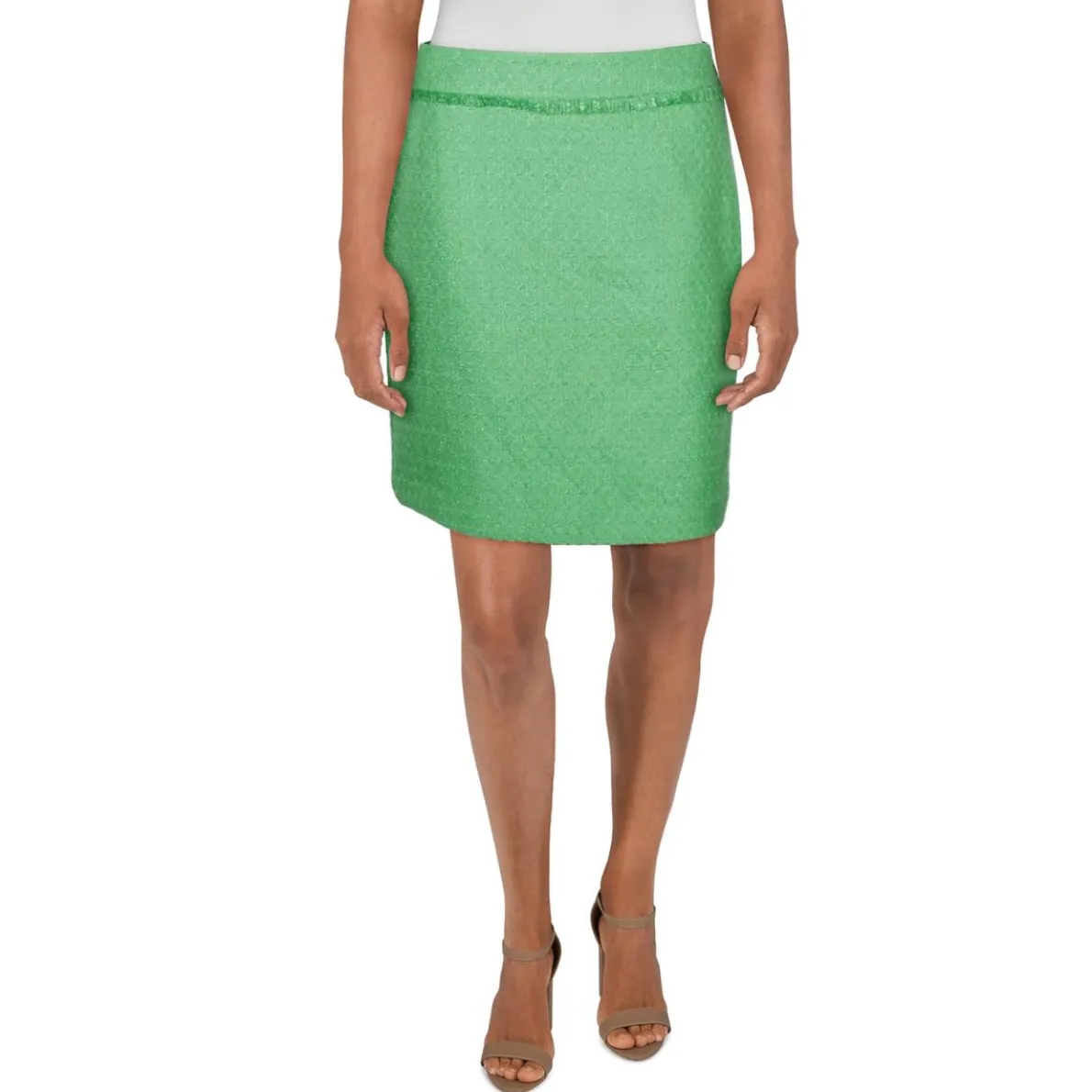 Tweed Fringe Trim Pencil Skirt