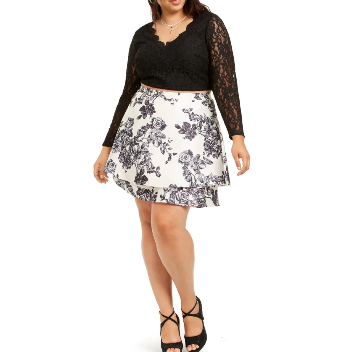 Lace Floral Two Piece Dress