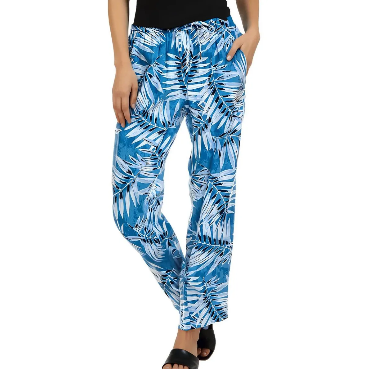 Printed Linen Straight Leg Pants