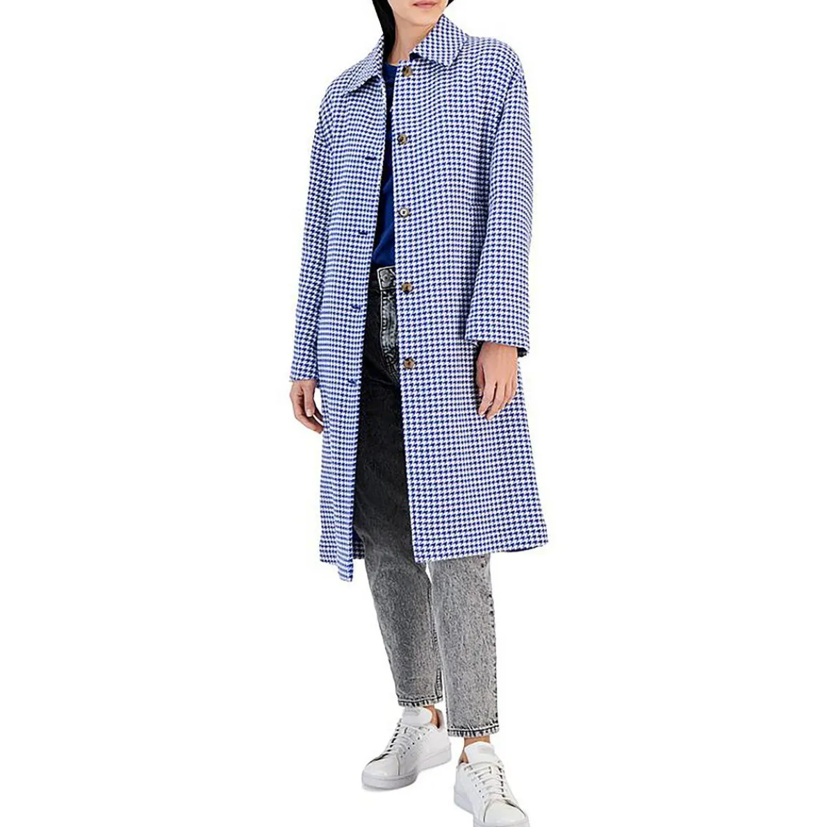Cotton Blend Houndstooth Trench Coat