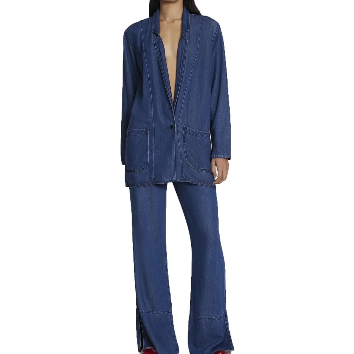 Unlined Denim One-Button Blazer