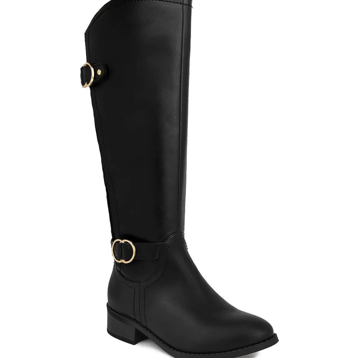 Solid Faux Leather Knee-High Boots