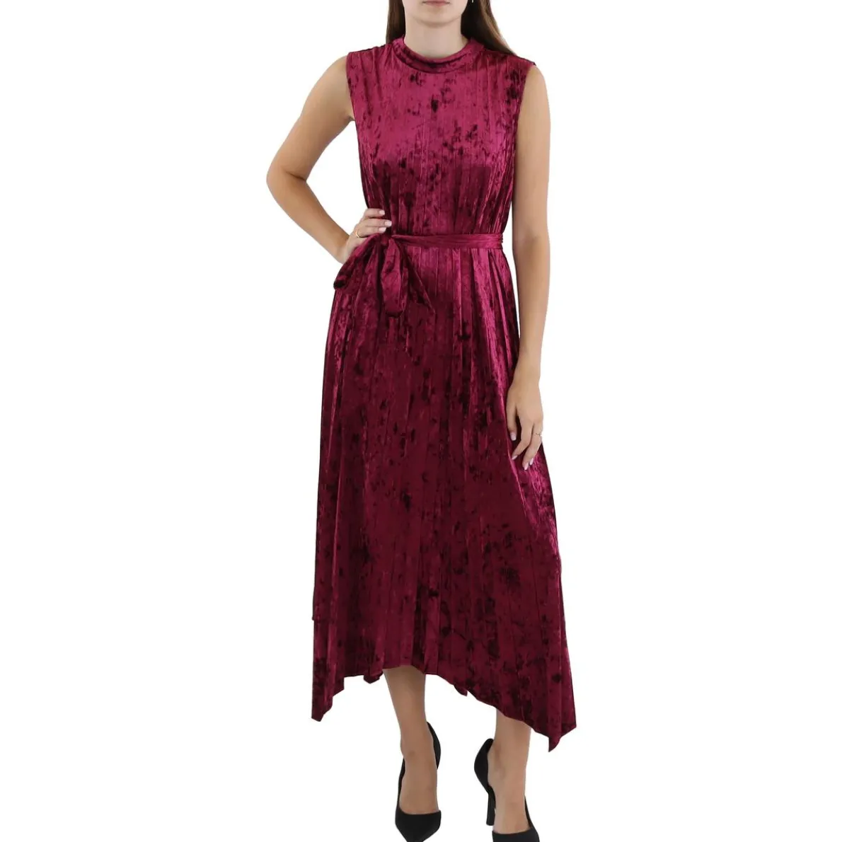 Velvet Pleated Midi Dress