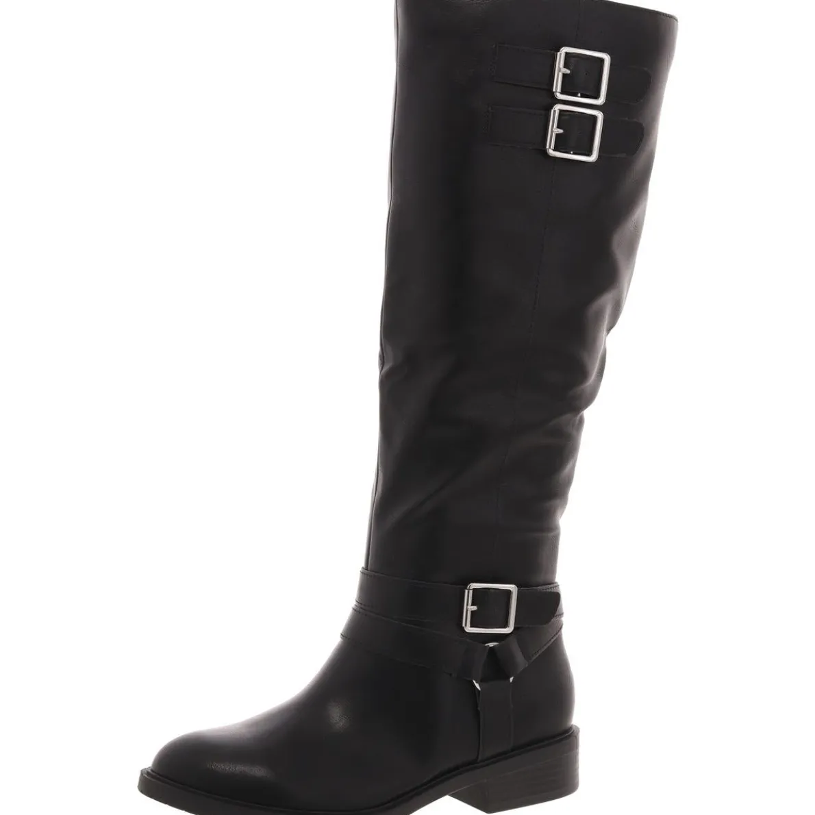 Vivicaa Buckle Faux Leather Knee-High Boots