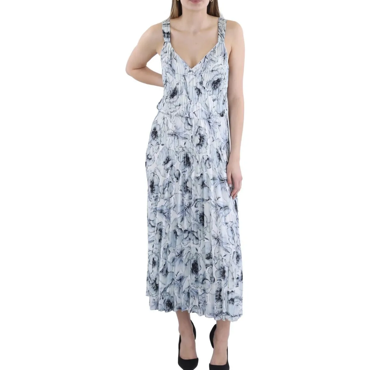 V-Neck Ruched Midi Dress