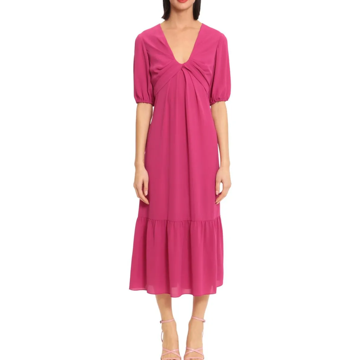 V-Neck Short Sleeve Midi Dress