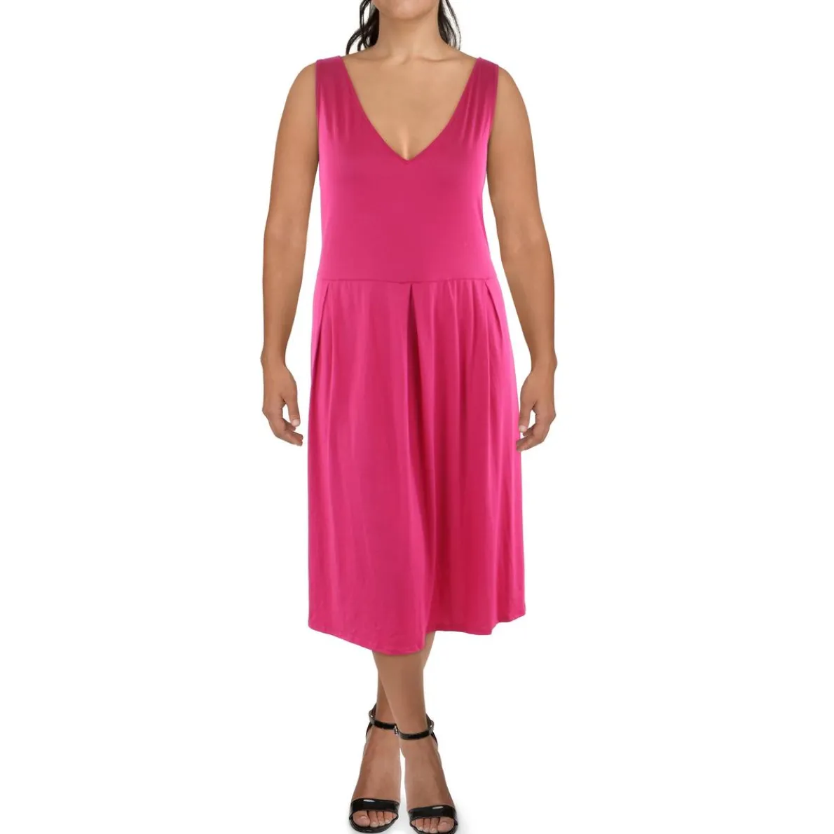 V-Neck Sleeveless Midi Dress