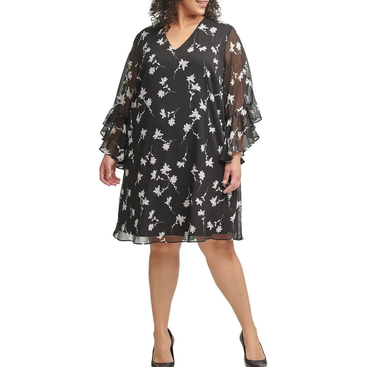 Chiffon Knee Length Shift Dress