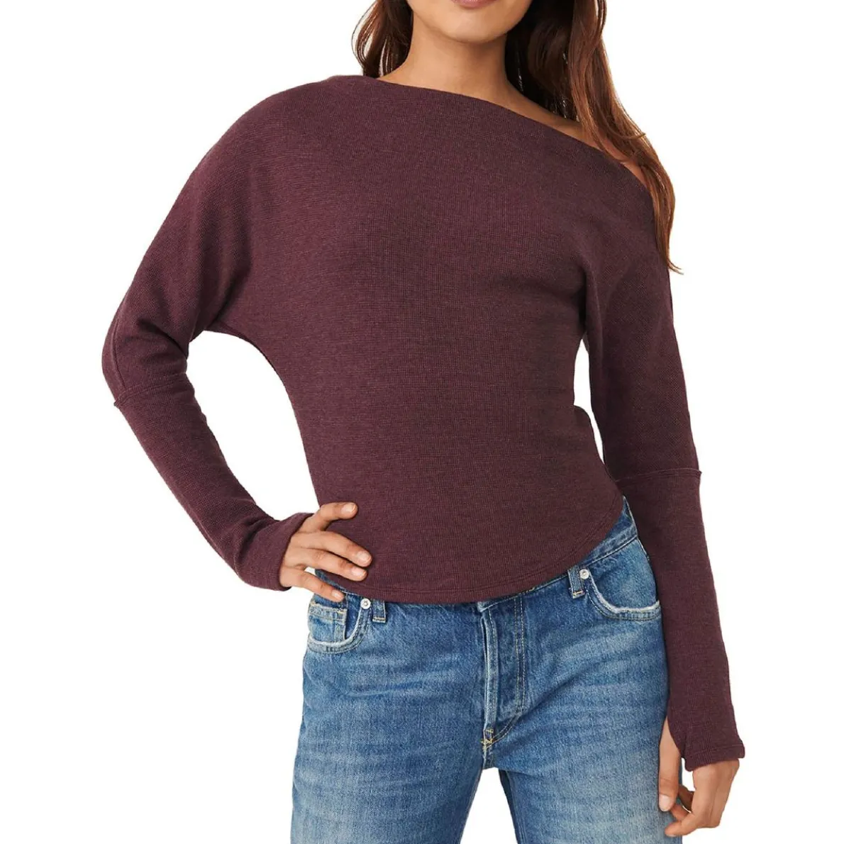 Waffle Boatneck Pullover Top