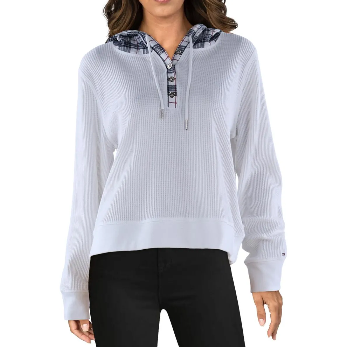 Waffle Knit Plaid Hoodie
