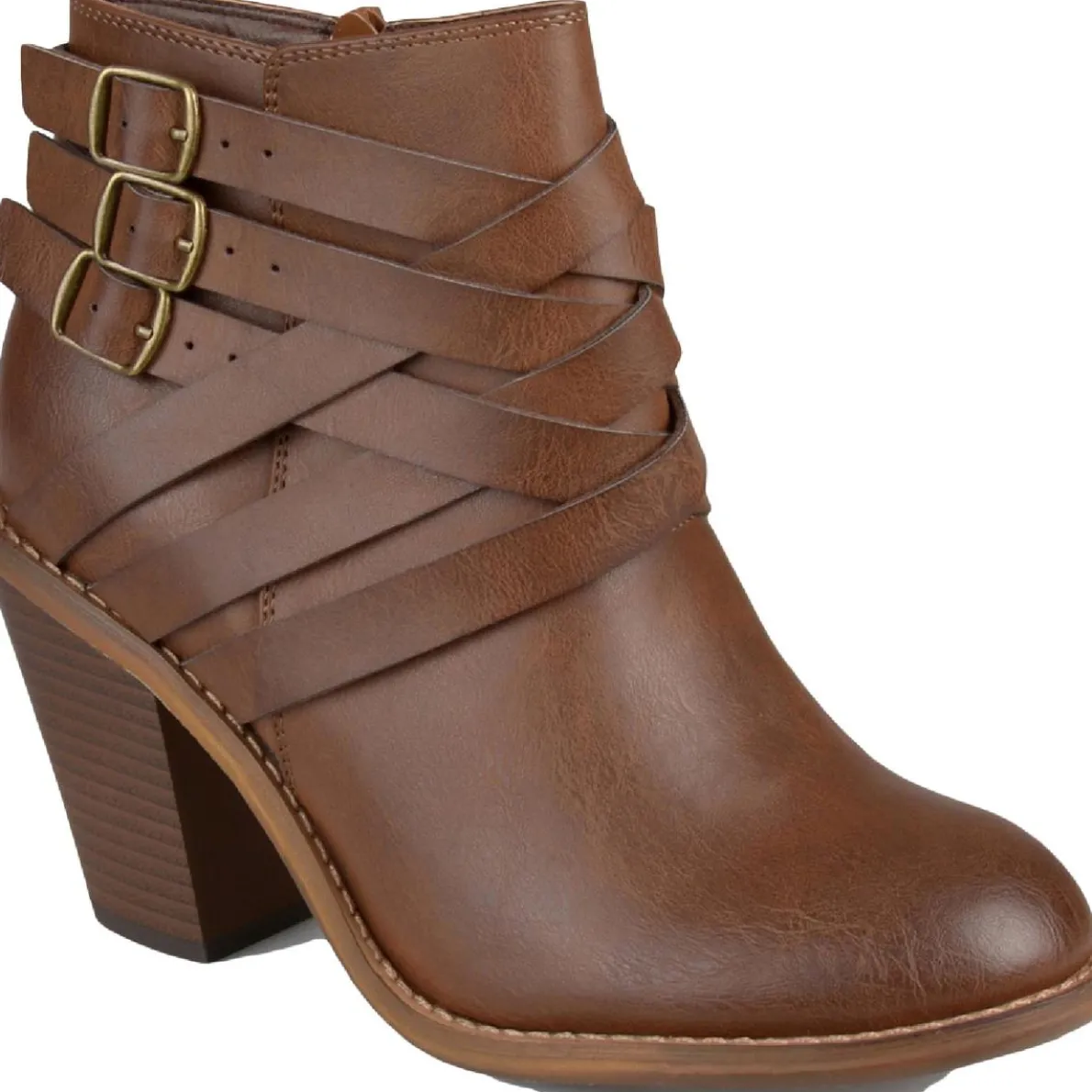 WDSTRAP Faux Leather Stacked Heel Ankle Boots