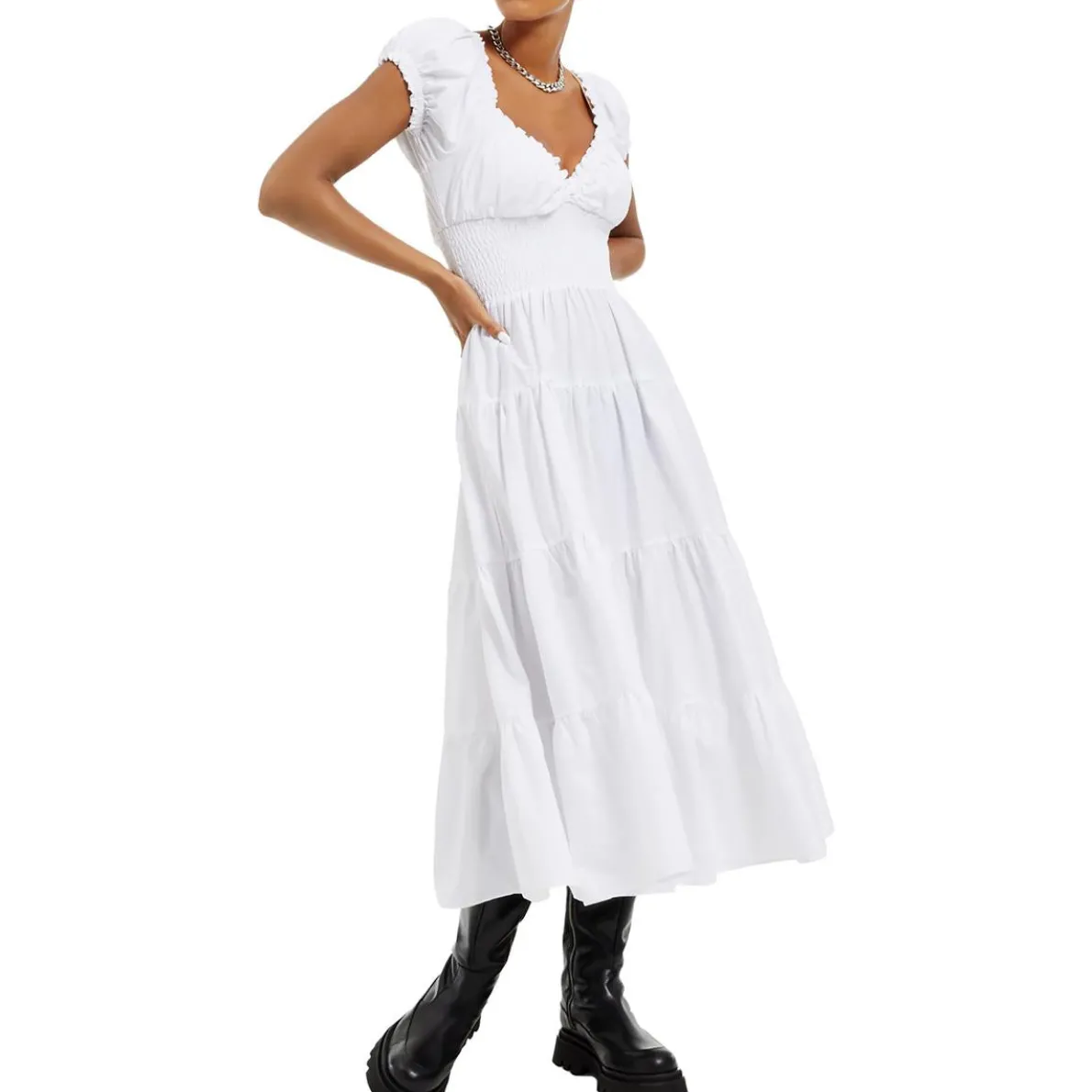 Ruched Smocked Maxi Dress