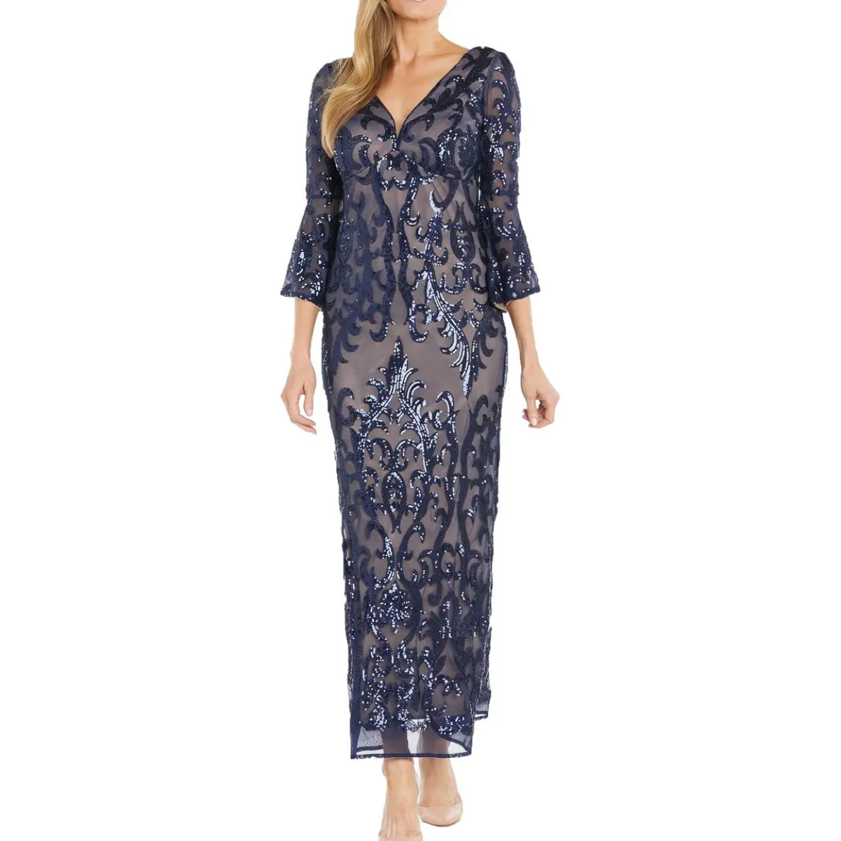 Sequined Mesh Evening Dress