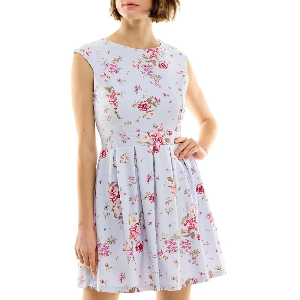 Juniors Open Back Floral Print Fit & Flare Dress