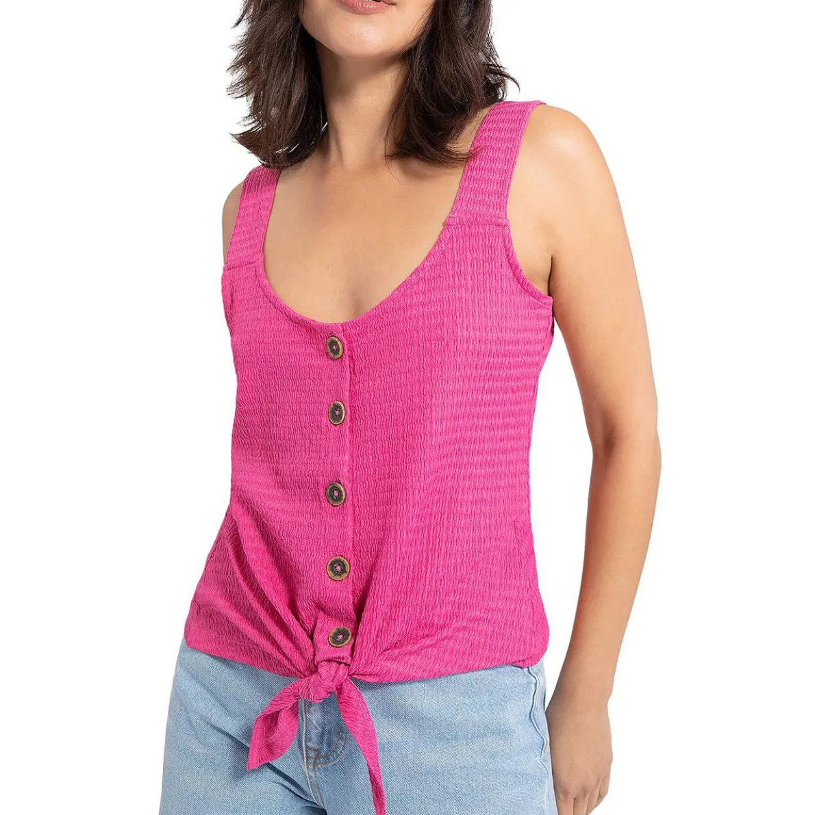 Golden Hour Button-Down Tie Front Tank Top