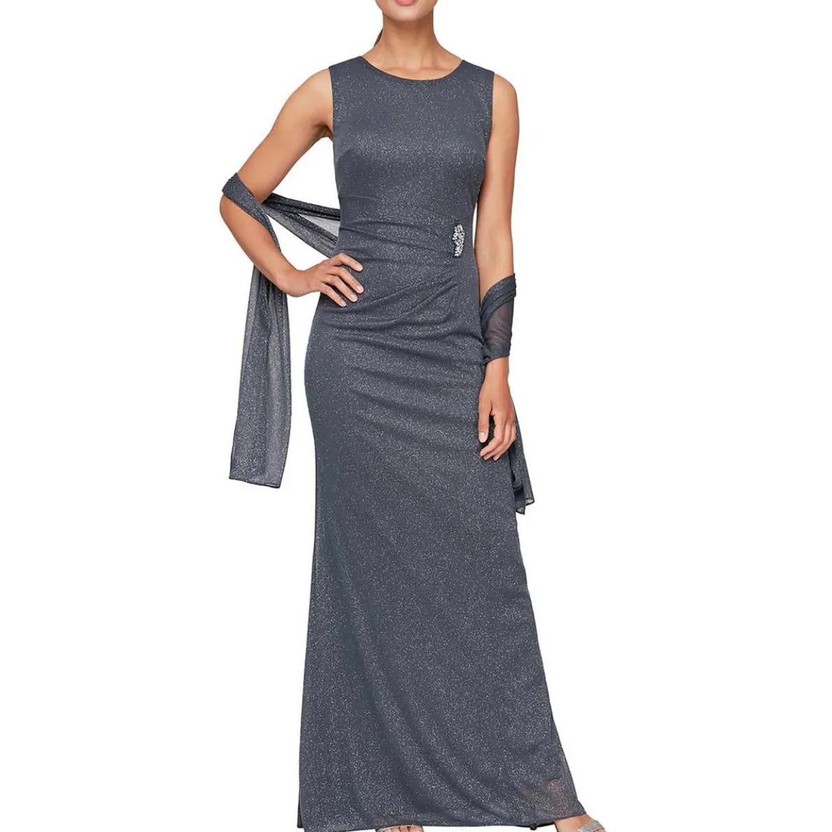 Glitter 2-PC Shawl Evening Dress