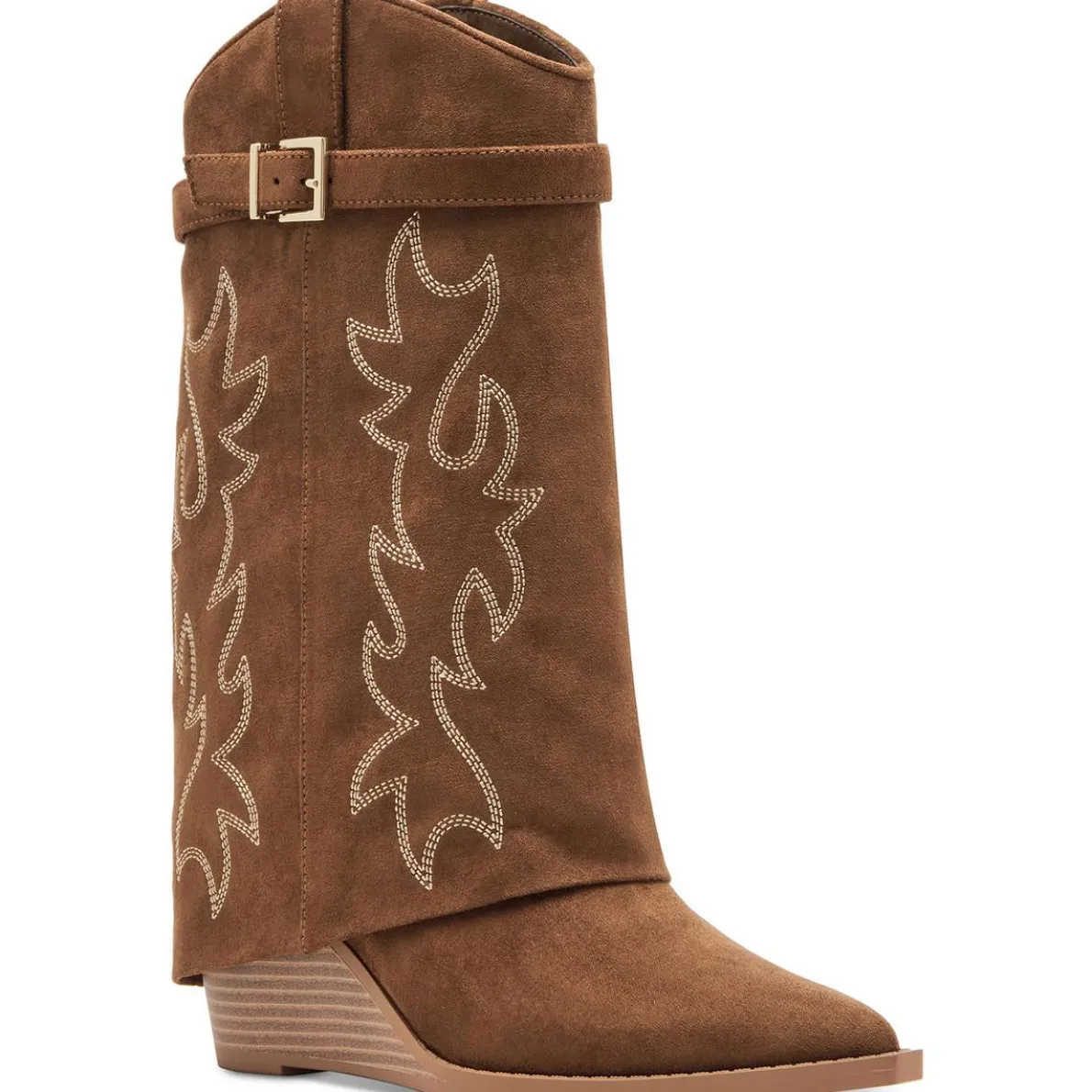 JJOE Belted Faux Leather Wedge Boots