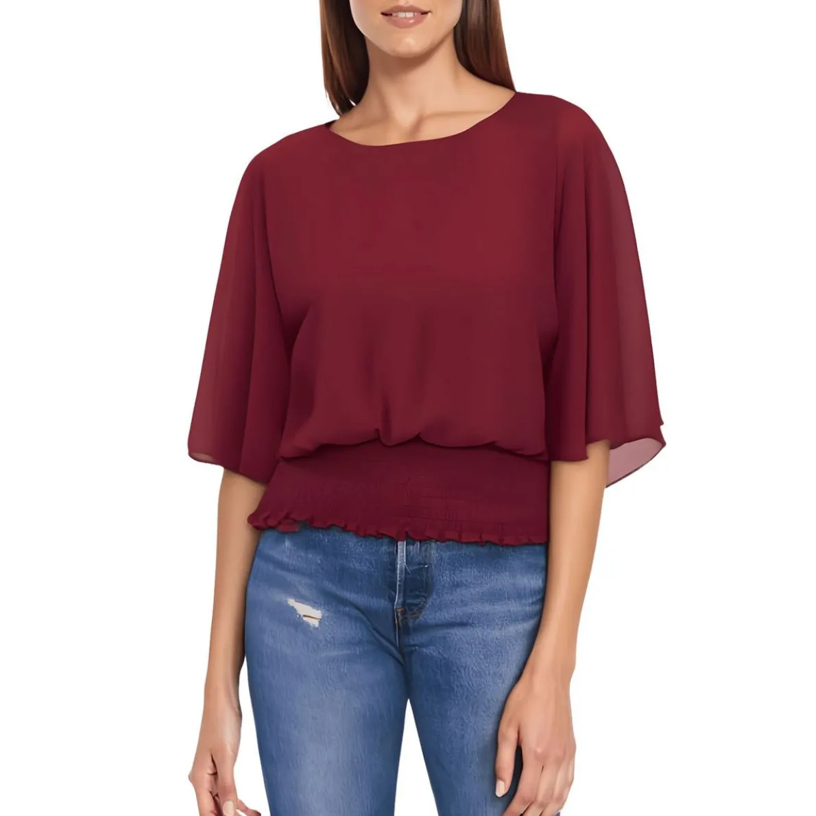 Smocked Sheer Blouse