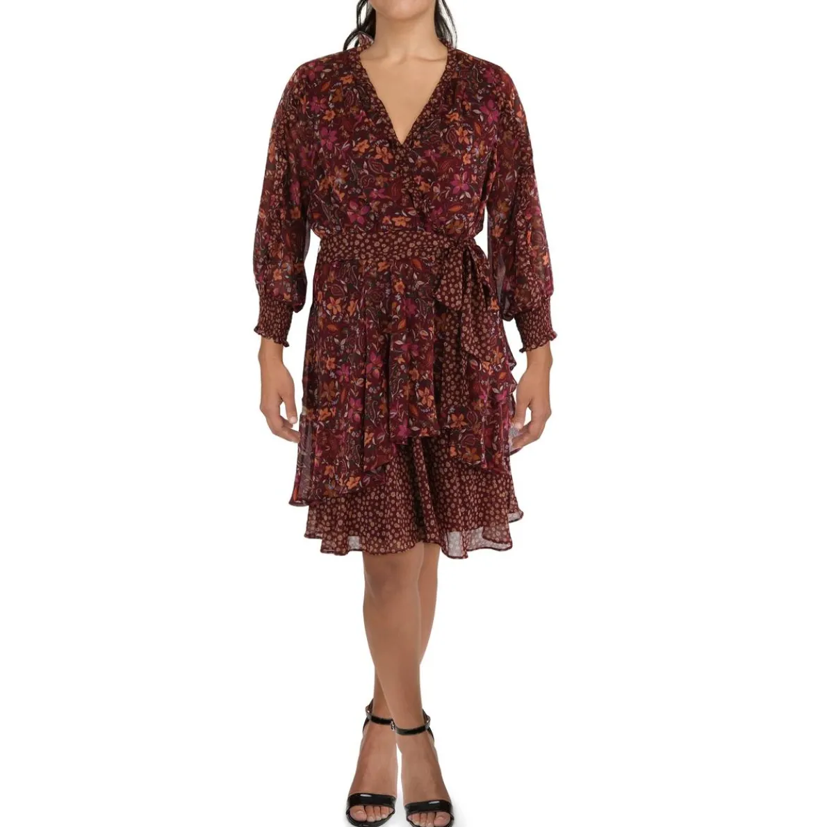 Plus Floral Print Ruffle Wrap Dress