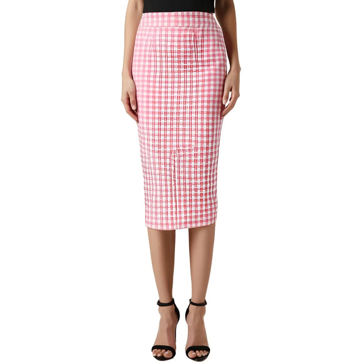 Plaid Tweed Pencil Skirt