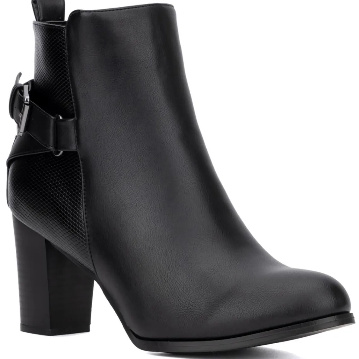 Andra Faux Leather Block Heel Ankle Boots