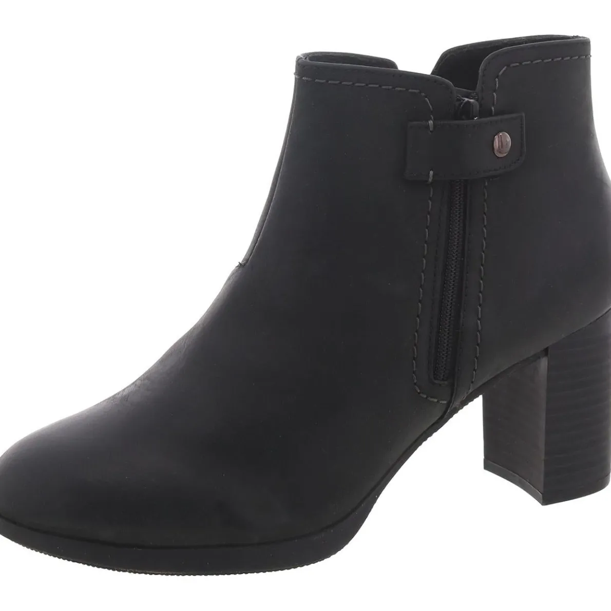 Faux Leather Block Heel Ankle Boots