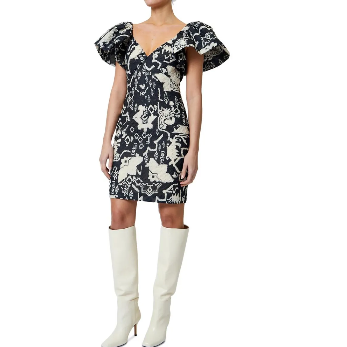 Deon Candra Jacquard Printed Midi Dress