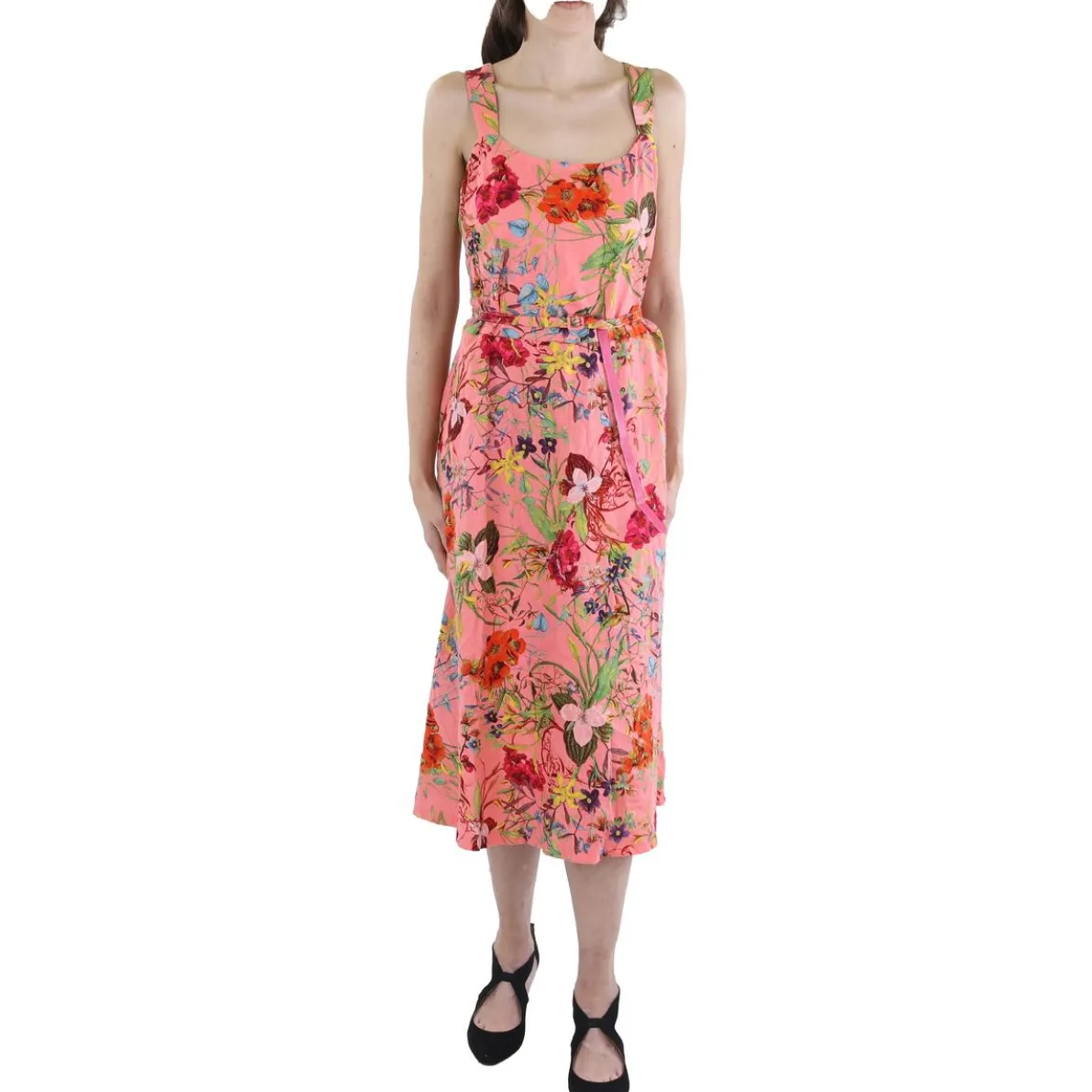 Floral Print Linen Midi Dress