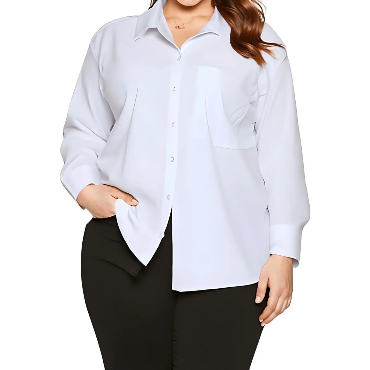 Plus Pocket Cotton Button-Down Top